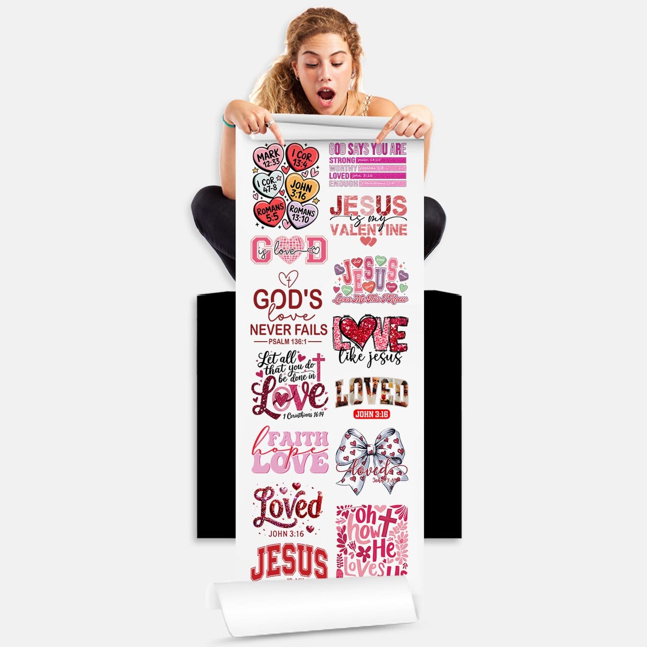 Christian Jesus Valentine DTF Transfer 22x60 - Direct-to-Film Gang Sheet, Ready-to-Press Faith-Based Valentine Design for Apparel